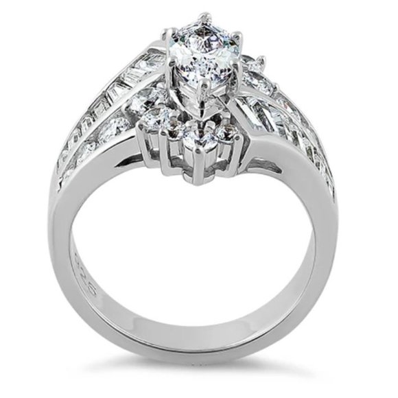 925 STERLING SILVER Marquise & Baguette Cubic Zirconia Cocktail Ring - Picture 13 of 13